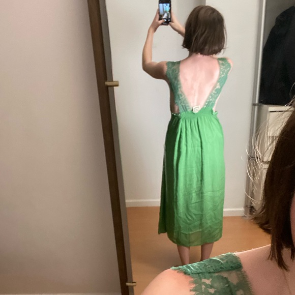 Deep-Green Lacy Bohemian Summer Dress - Picture 5 of 6